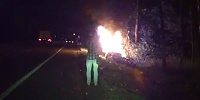 На трассе Минск-Брест вылетел в кювет и сгорел автомобиль «Субару» - фото