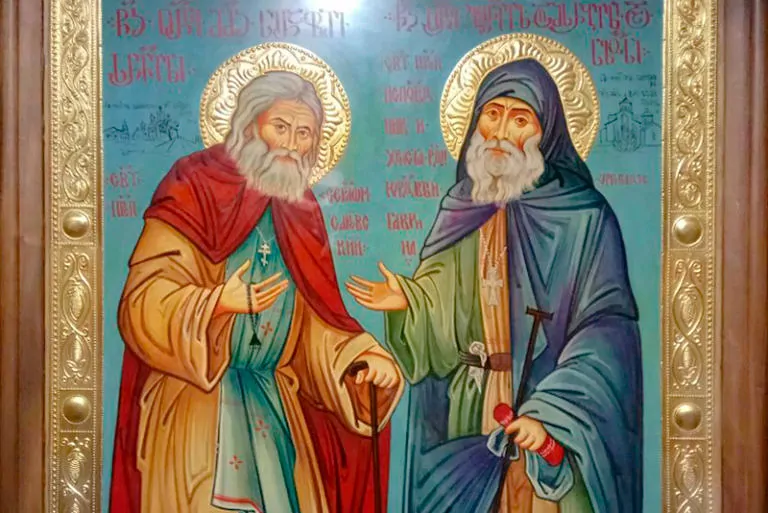 Икона преподобных отцов Серафима Саровского и Гавриила Самтаврийского