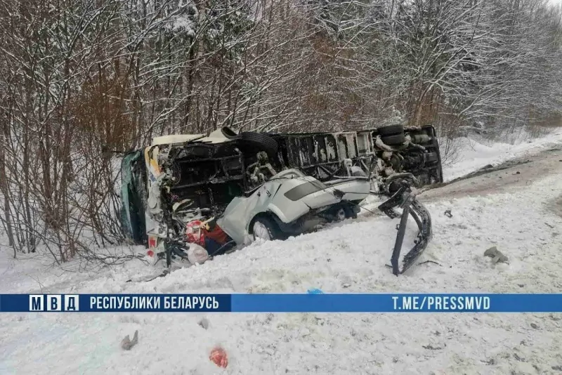 В Витебской области автобус с российскими туристами столкнулся с легковушкой и опрокинулся в кювет