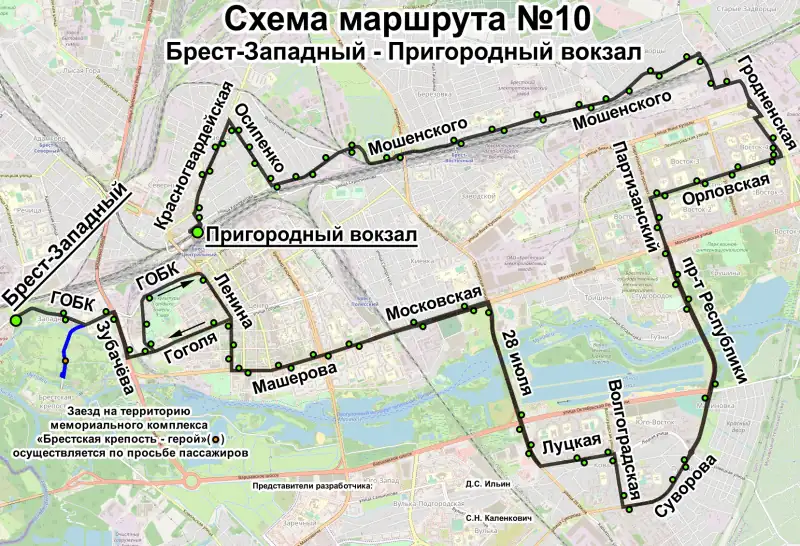 Схема движения маршрутки № 10 в Бресте