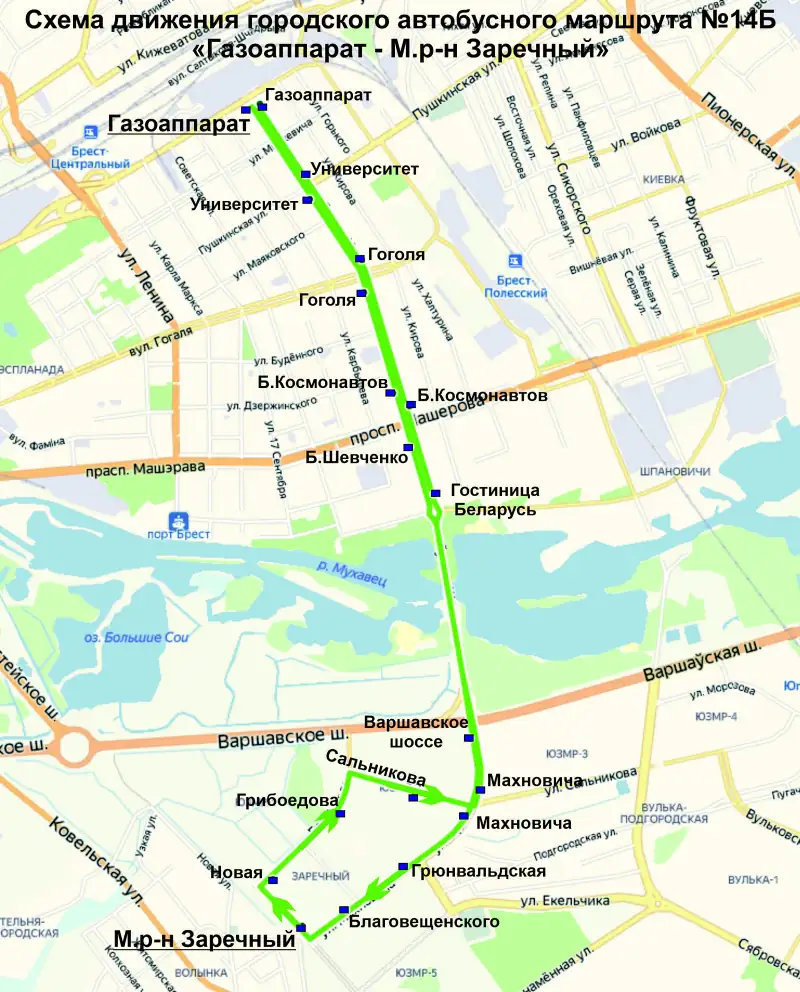 Брест. Автобусный маршрут № 49 на карте. Схема движения