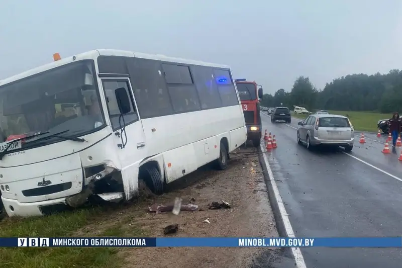 Автобус с детьми опрокинулся после столкновения с легковушкой в Вилейском районе