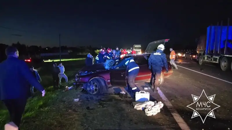Под Брестом легковушка врезалась в лесовоз: пассажирку вызволяли спасатели