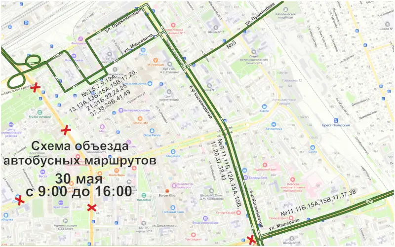 Ограничение движения в Бресте 30 мая: как будет ходить общественный транспорт