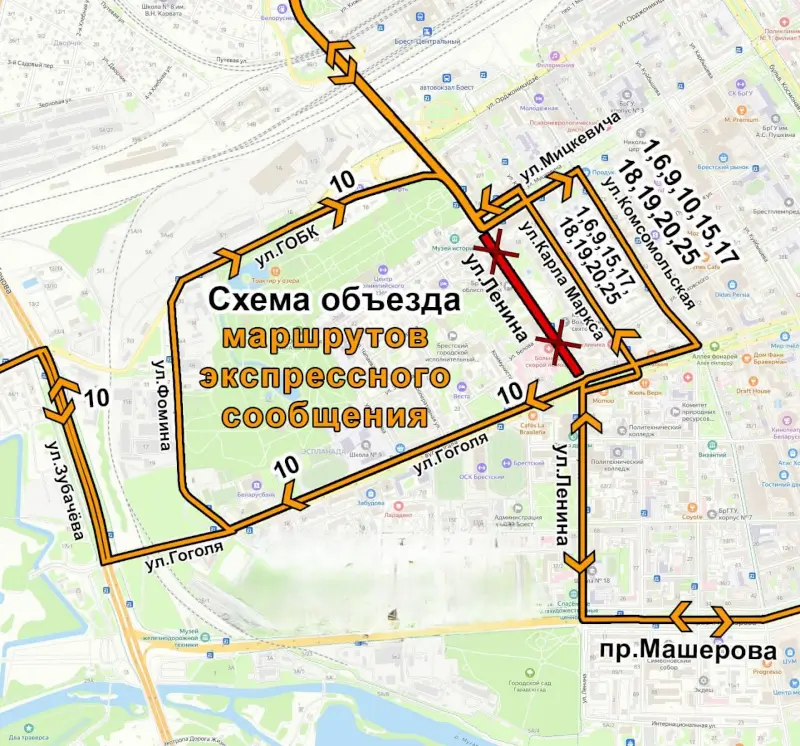 Объезд для общественного транспорта 3 июля 2026 года в Бресте Объезд для общественного транспорта 3 июля 2026 года в Бресте