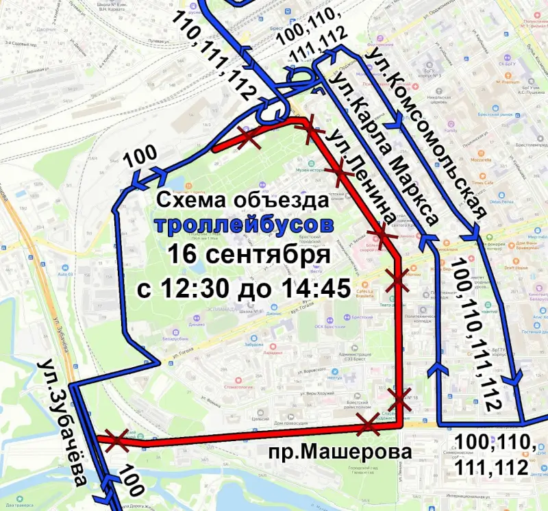 В центре Бреста 16 сентября перекроют движение: как будет ходить общественный транспорт