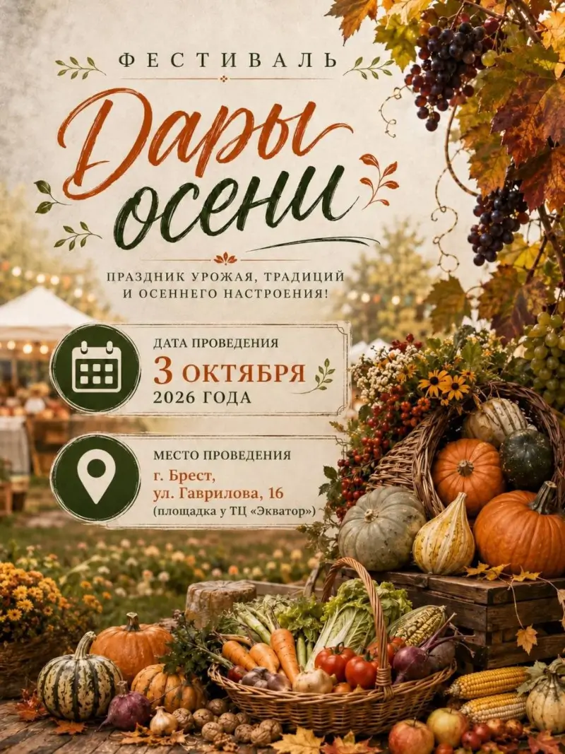 &laquo;Дары осени&raquo; в Бресте: ярмарка урожая и конкурс плодов 3 октября