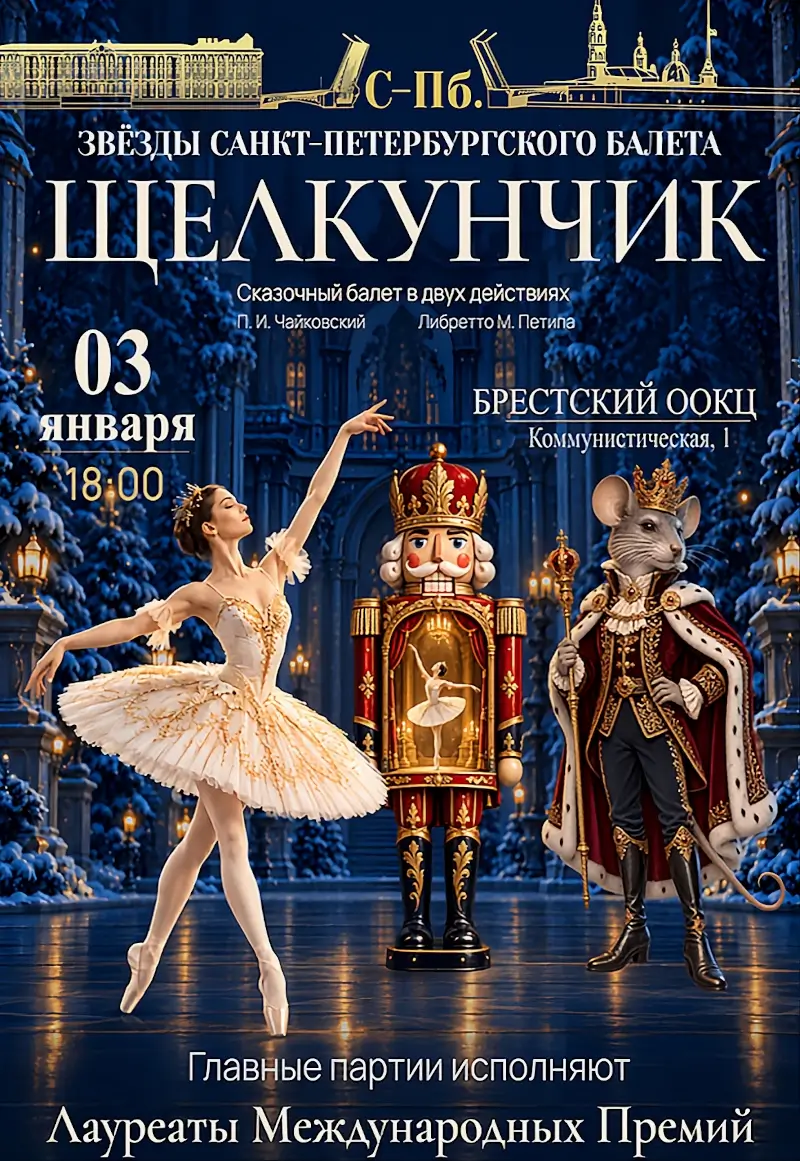 Балет «Щелкунчик» покажут в Бресте 3 января: афиша ООКЦ Санкт-Петербургский балет представит в Бресте «Щелкунчика»