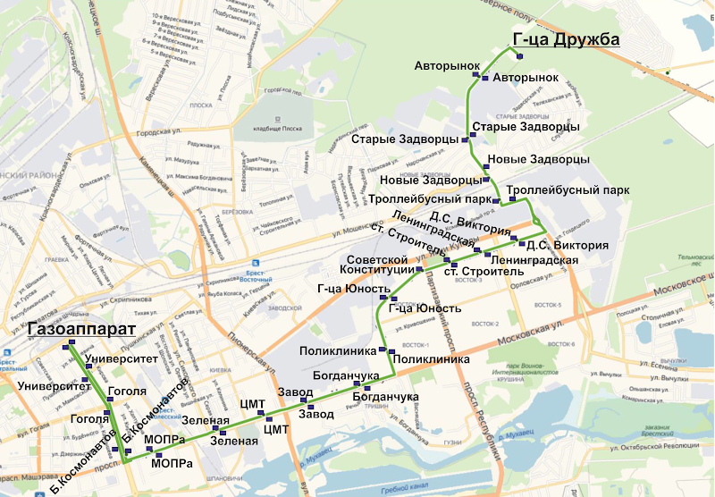 Схема движения автобусов по маршруту № 27 в Бресте