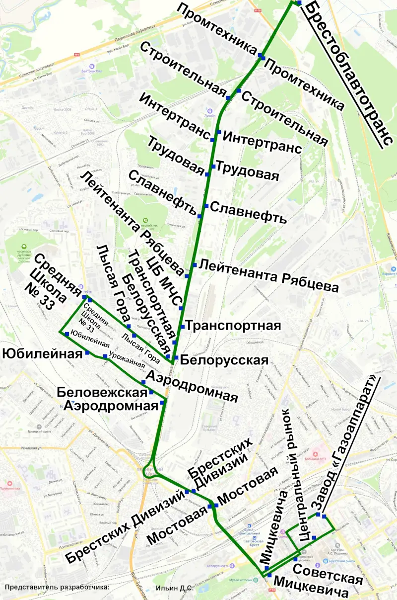 Схема движения автобусов по маршруту № 49 в Бресте