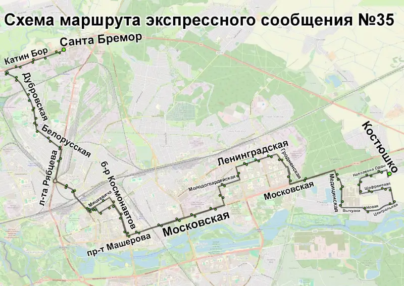 Схема движения маршрутки № 35 в Бресте Схема движения маршрутки № 35 в Бресте
